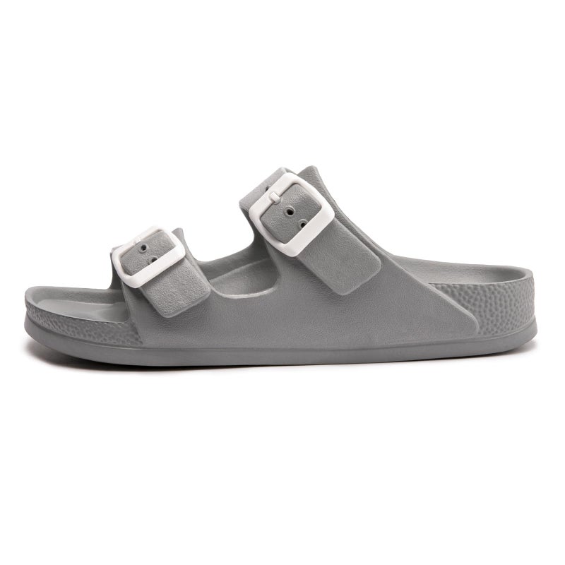 FUNKYMONKEY Women's Comfort Slides Double Buckle Adjustable EVA Flat Sandals (8 M US/Women, Grey) - Image 3